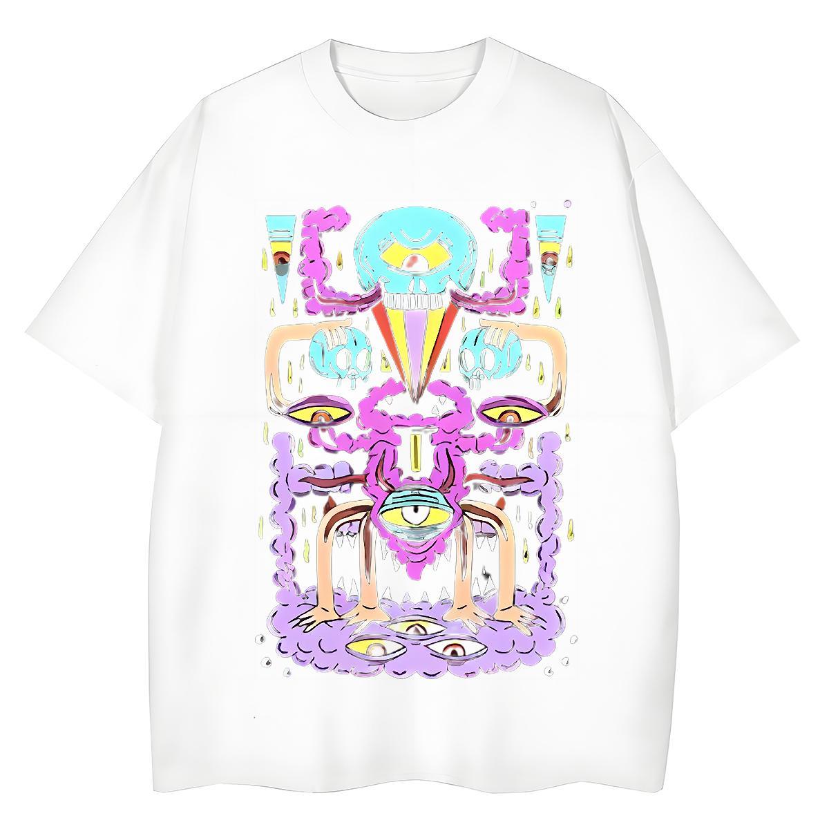 Lady Womens Tshirts 230g 100% Cotton scare Street Casual T shirt Round Neck Short Sleeve DIY Anime Tops Tees