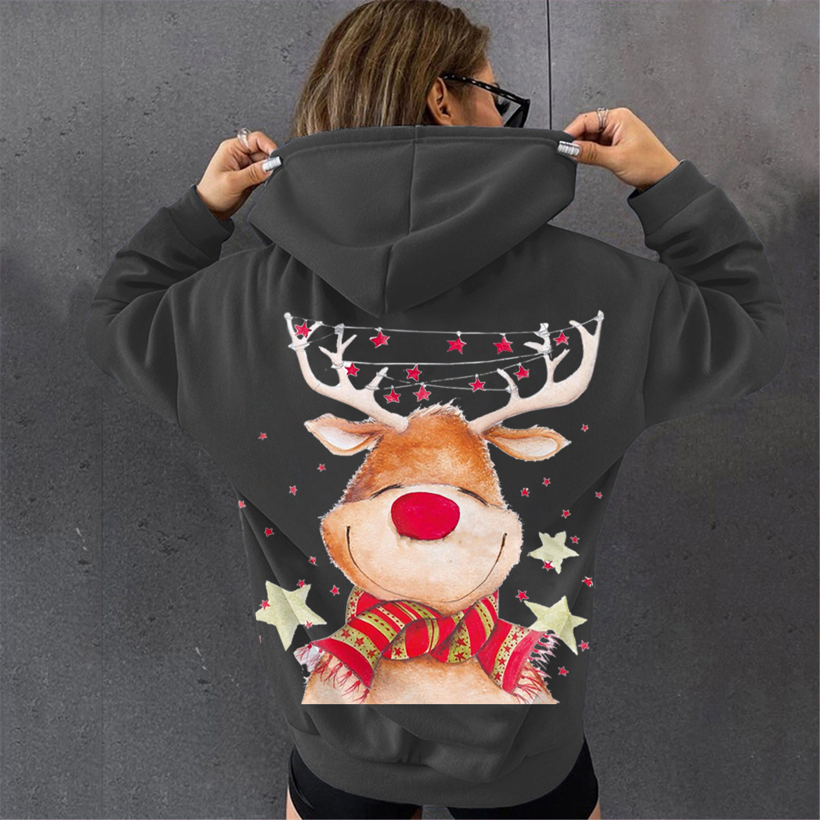 New Christmas hooded jacket for clothing, deer print women's hoodie dongdumaoyi