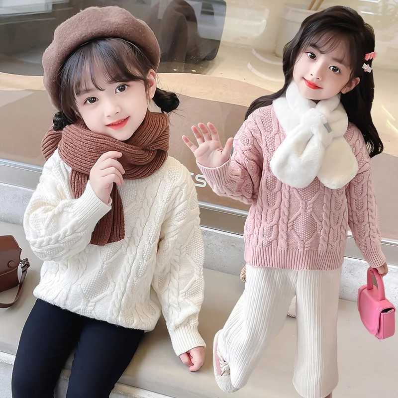 2023 Korean autumn and winter childrens knitted pullover sweater childrens sweater junior girls cut childrens sweaterW240824