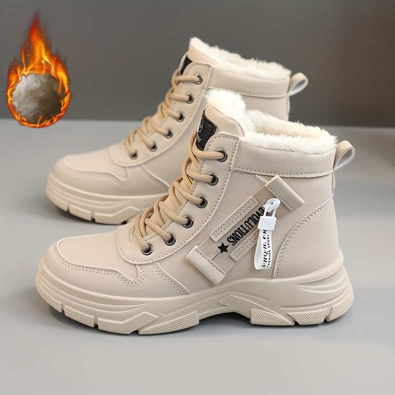 Womens Thermal Snow Boots Quick-On Zip, Plush Fleece, Height-Boosting Platform - Ultra-Comfort, Mid-Calf Stylish Lace-Up Design for Winter Warmth and 