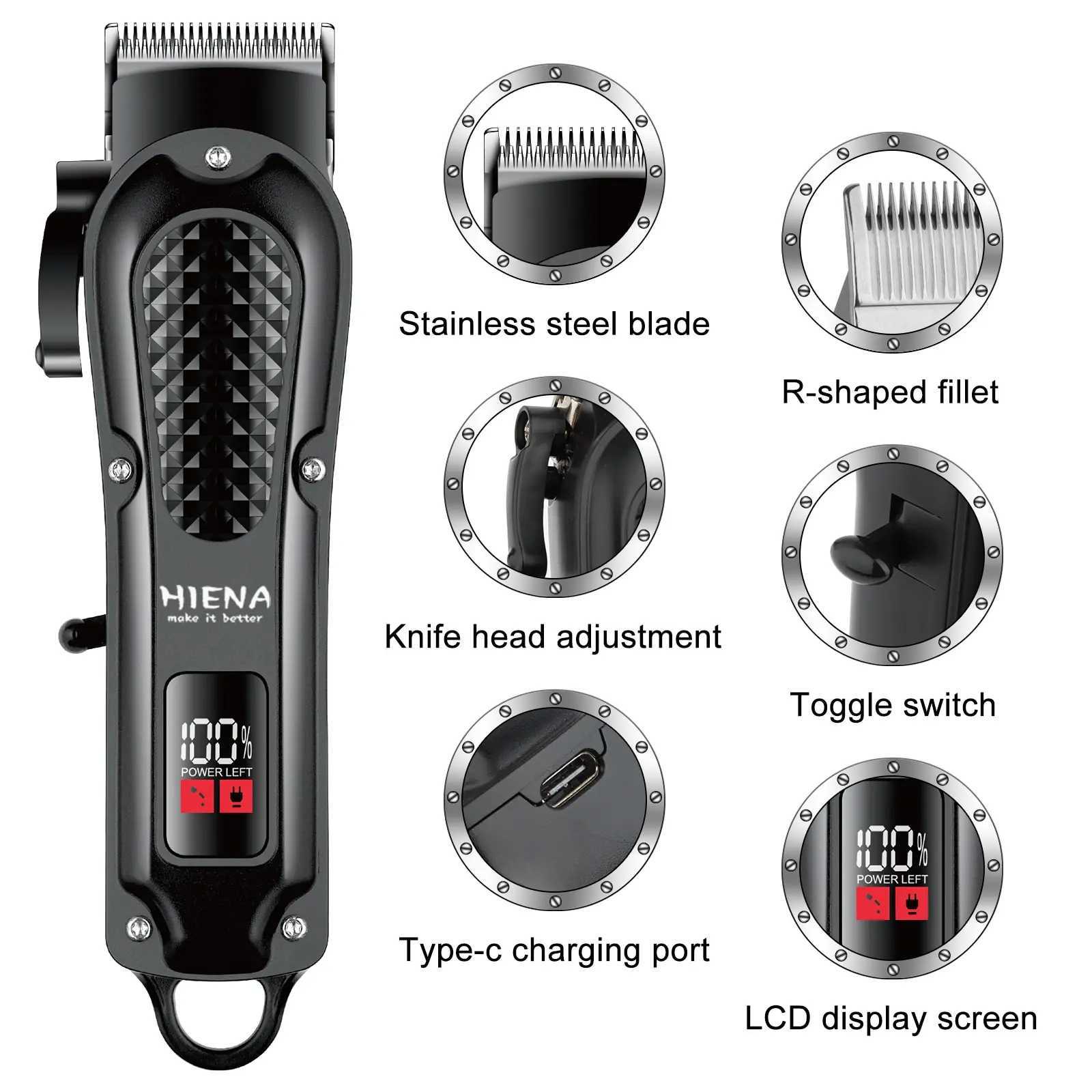Hiena HYN-212 electric hair clipper UBS rechargeable cordless beard trimmer mens powerful electric hair clipper trimming tool W241017