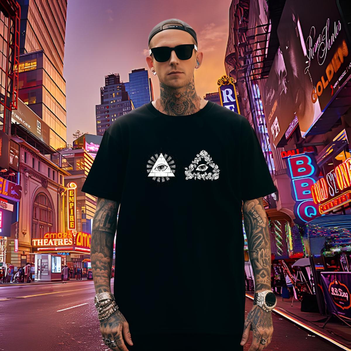 Cool T-Shirts 230g Cotton eye of the devil High Street Hip Hop Customized Print Pure Cotton Men Clothes T-Shirt Fashion Casual Tops Shirt
