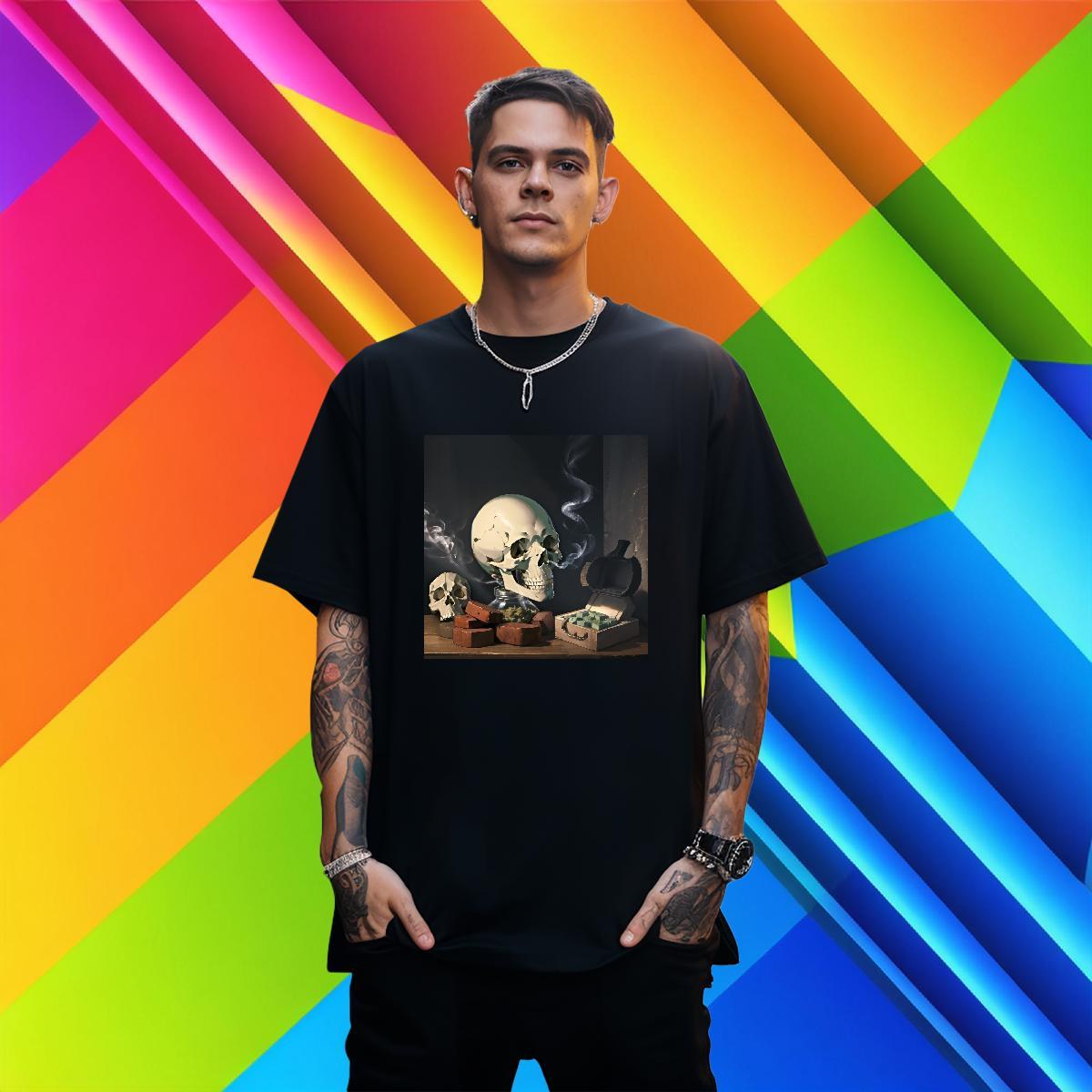 Popular Man T Shirts 230g 100% Cotton skull Street DIY Crew Neck Breathable Men Tshirts Fashion Designer Tops Tees