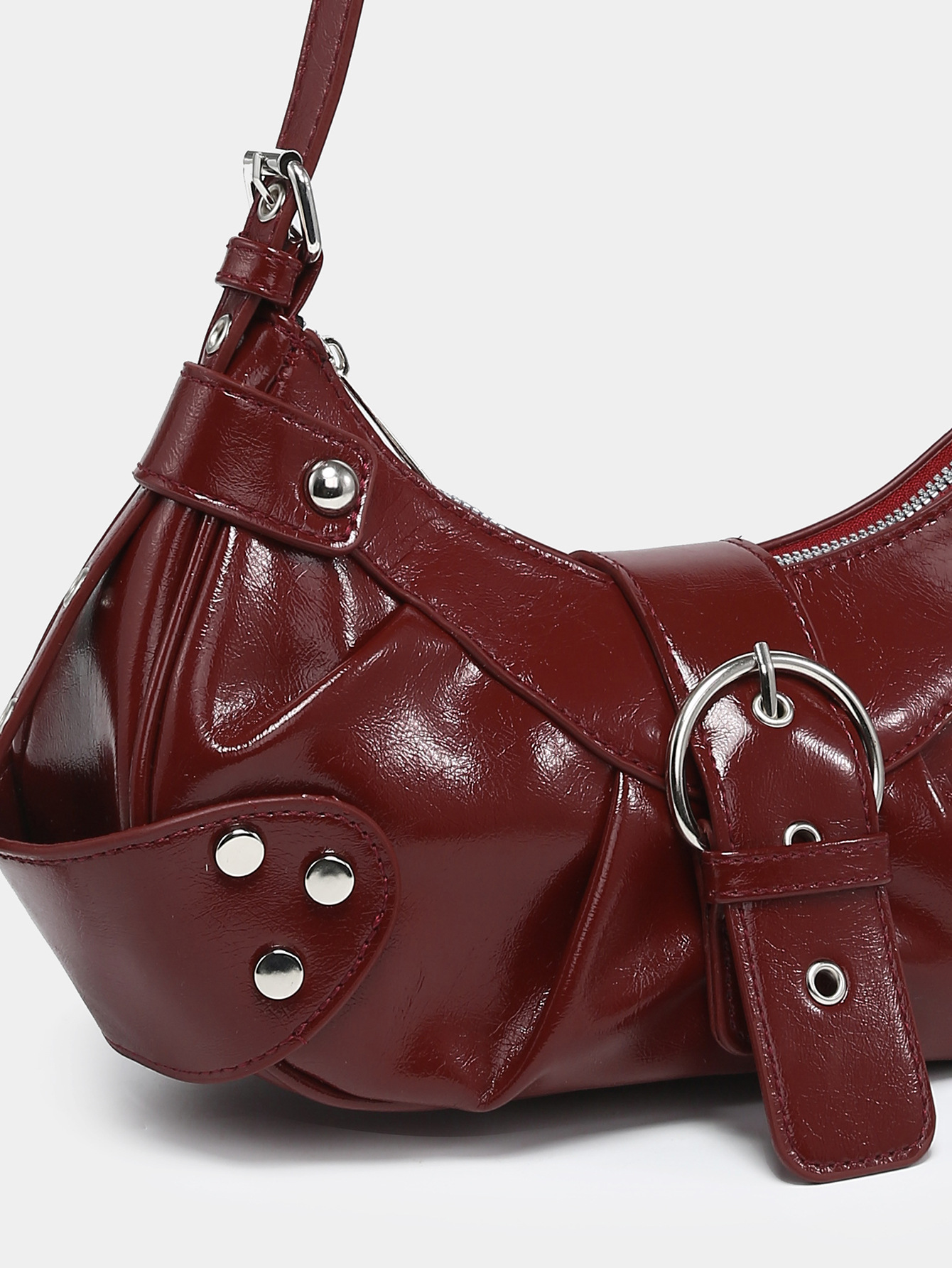Fashionable motorcycle bag underarm bag rivet tassel high-end pleated women's bag single shoulder bag
