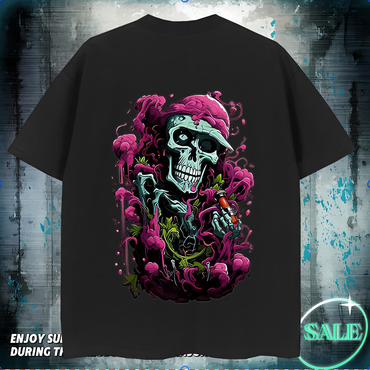 Free Shipping Man T Shirts 230g Pure Cotton skull Sports Casual Cartoon Printing L-4XL Breathable Crew Neck Couples T Shirts New Designer Tees