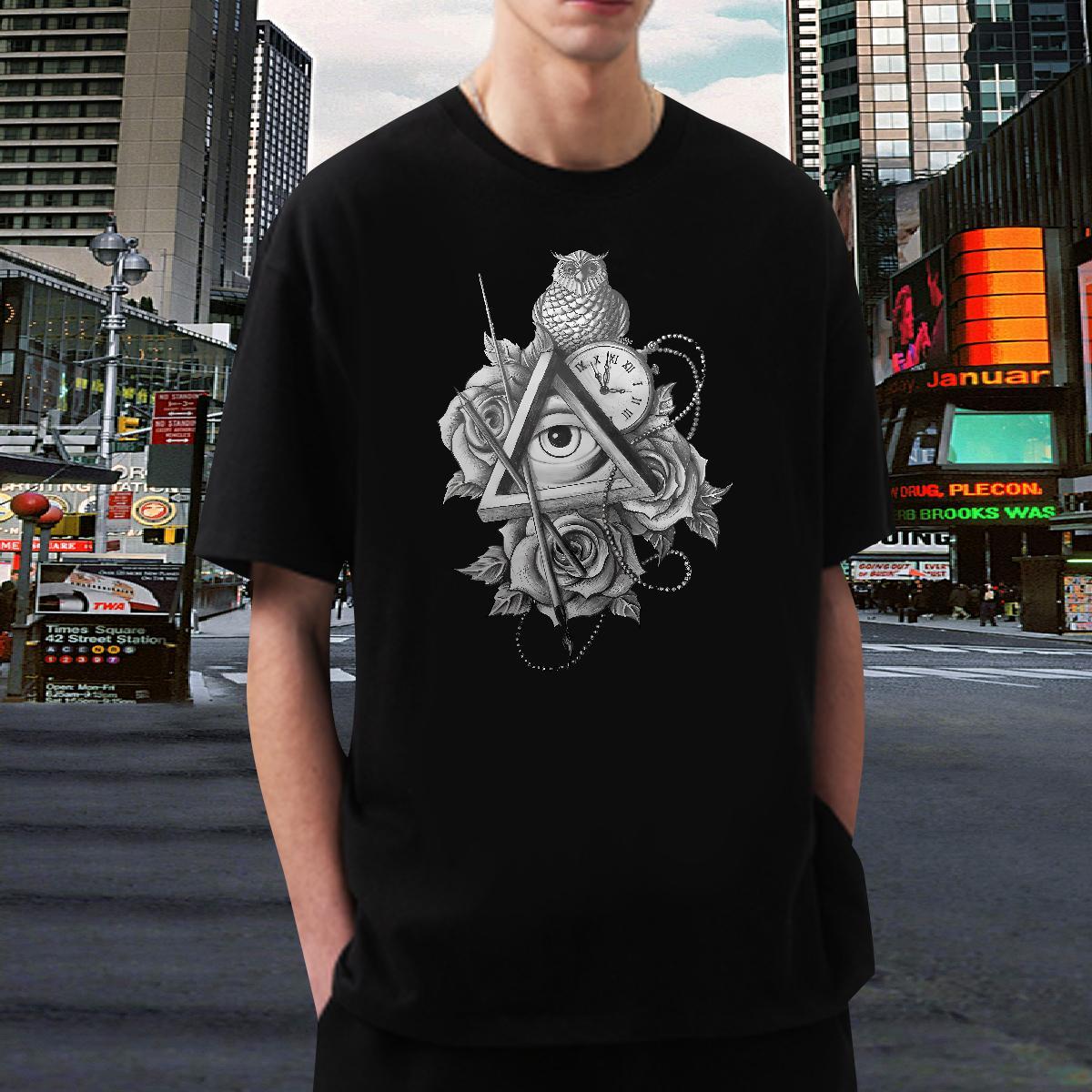 Brand T Shirt For Man 230g Pure Cotton eye of the devil Beach Floral Print Crew Neck Tshirts Wholesale Clothes