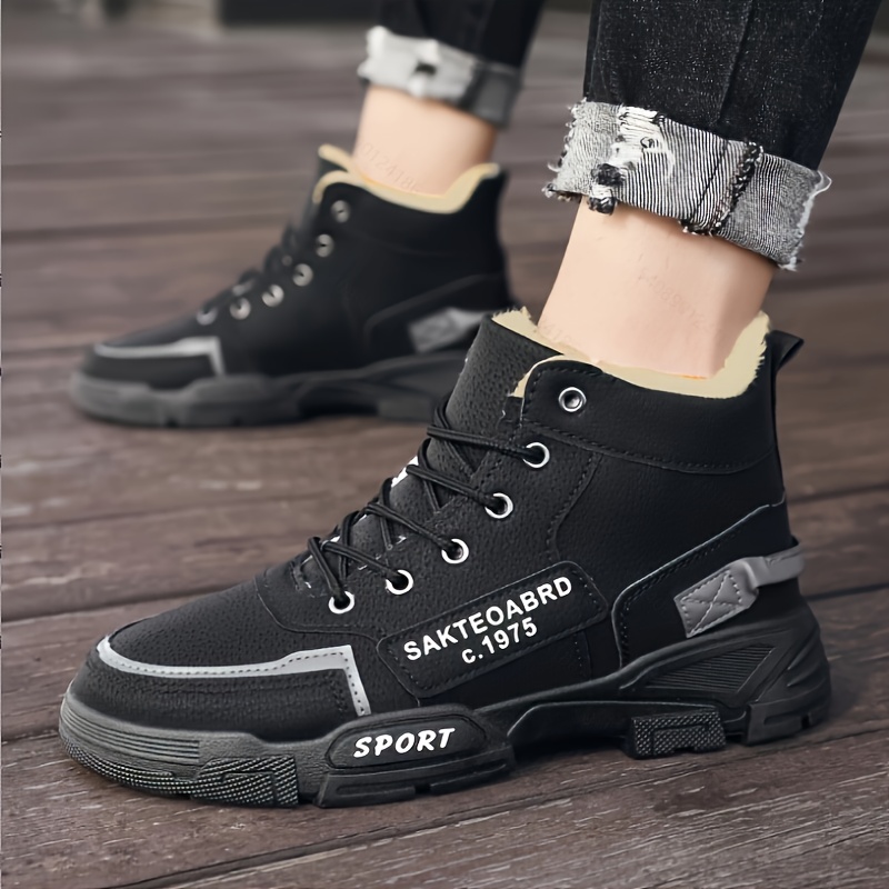 Winter Warmth Mens High Top Snow Boots - Plush Lined, Non-Slip, Comfy Lace-Up Shoes for Outdoor Activities - PU Upper, Cotton Inner, PVC Sole, Alphabe