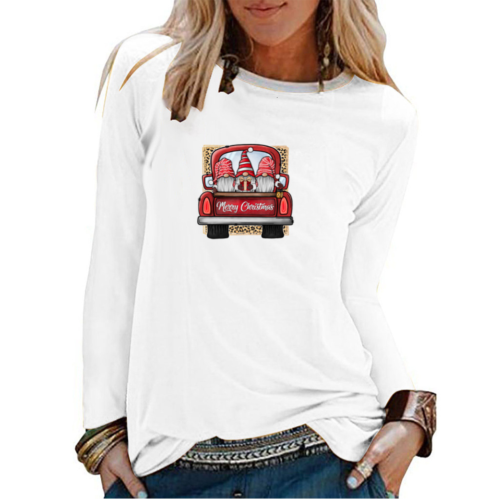 New white border long sleeved Santa Claus car printed autumn solid color top dongdumaoyi