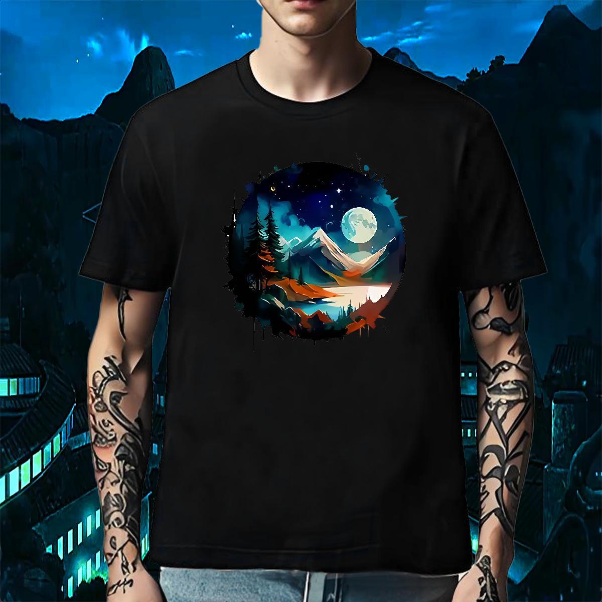 Soft Men T Shirts 230g Cotton mountains Casual Daily Wear Skull Crew Neck Men Tops Tees 2024 New Polos