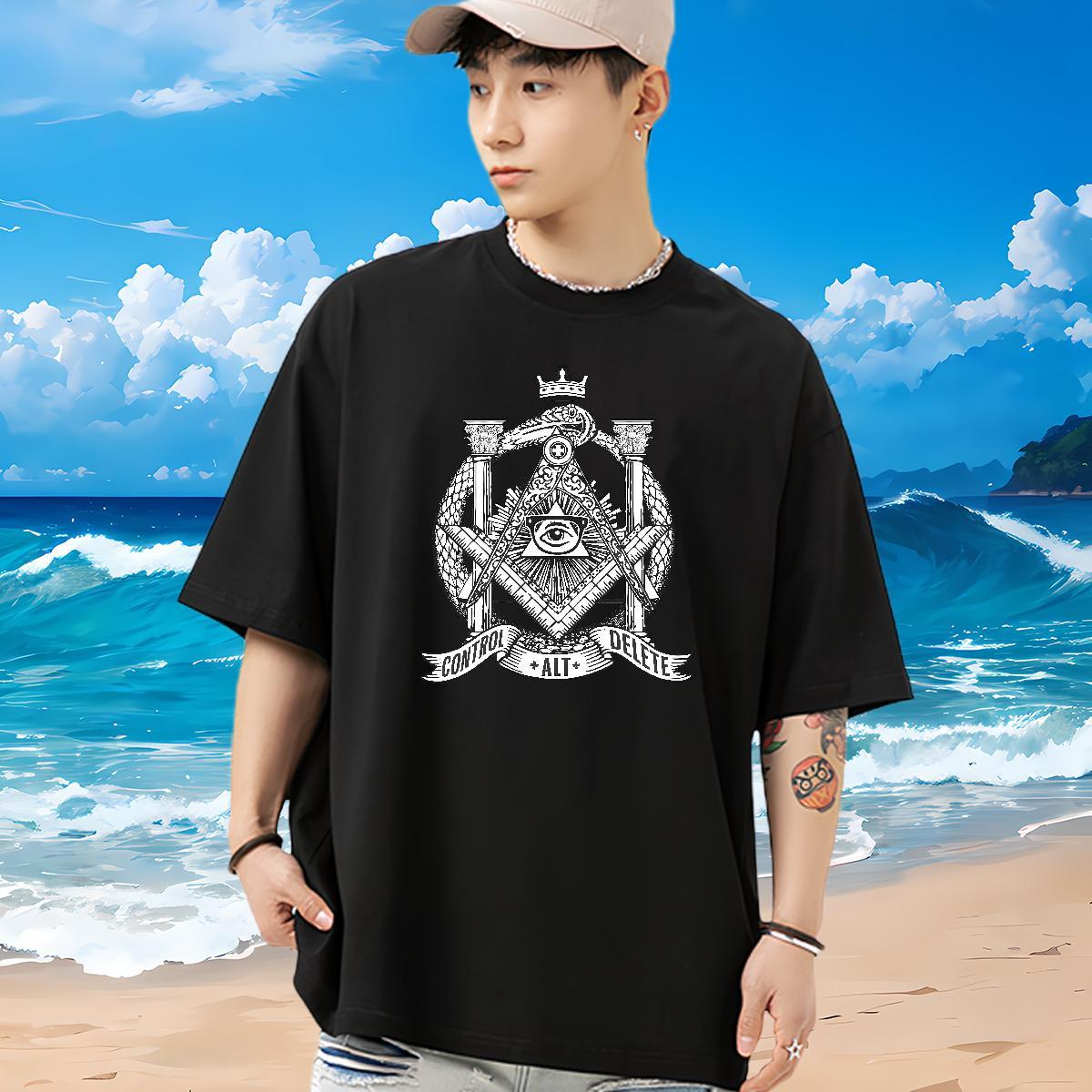 High Quality T Shirts Men 230g Cotton eye of the devil Beach Anime O-Neck Short Sleeve Tshirts New Tees