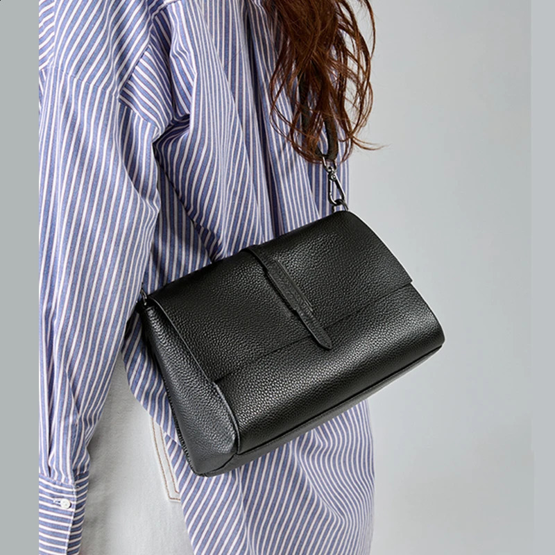 Burminsa 3layer genuine leather square shoulder cross womens bag trend ner large capacity 240826