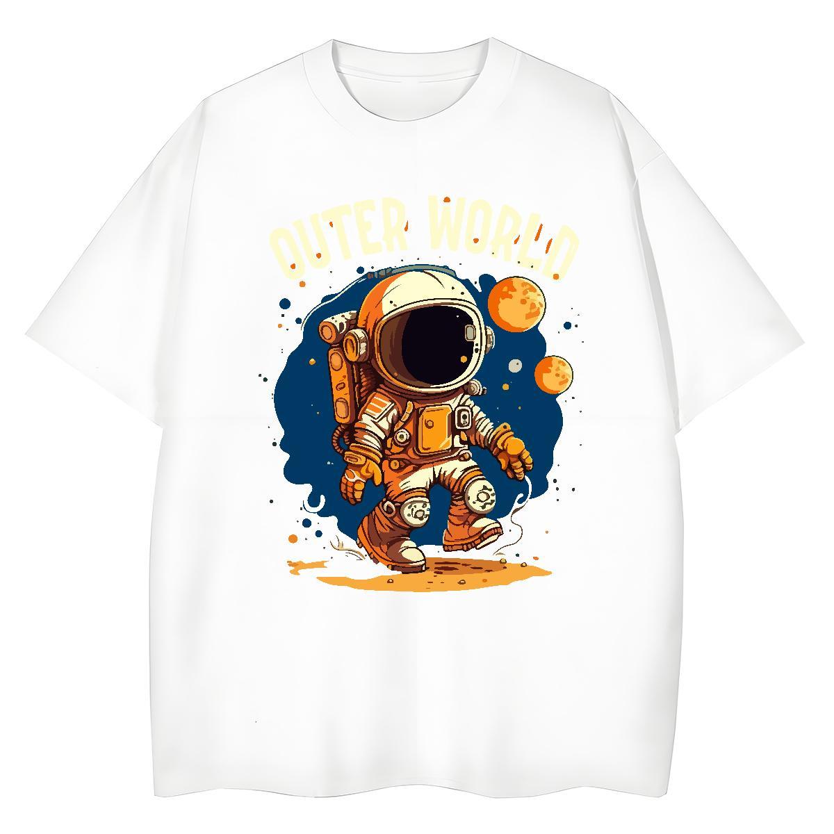 High quality Unisex Tshirts 230g Cotton cosmonaut Outdoor Women T Shirts Short Sleeve O-Neck Cartoon Printing L-4XL Tees Shirts