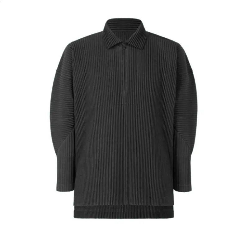Pleats Original Polo Shirt Long-sleeved Mens Spring Sports And Leisure Solid Color Zipper Pleated Tops Men 240824