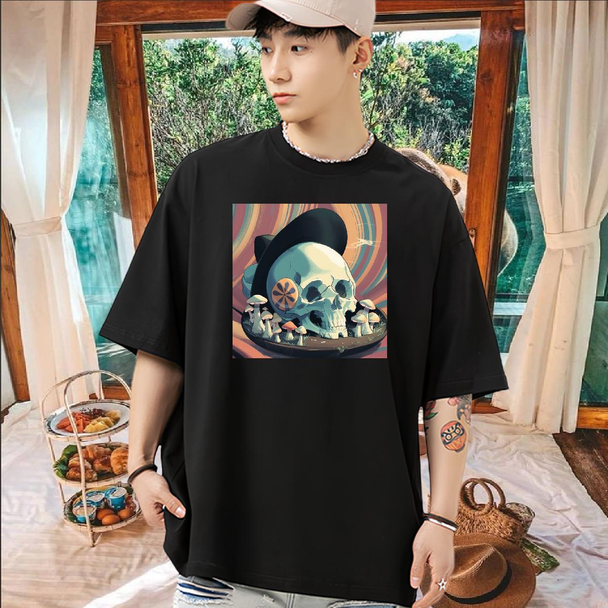 Wholesale T-Shirts 230g 100% Cotton skull Beach Customized Print Breathable Crew Neck Tshirts Brand Tops Tees