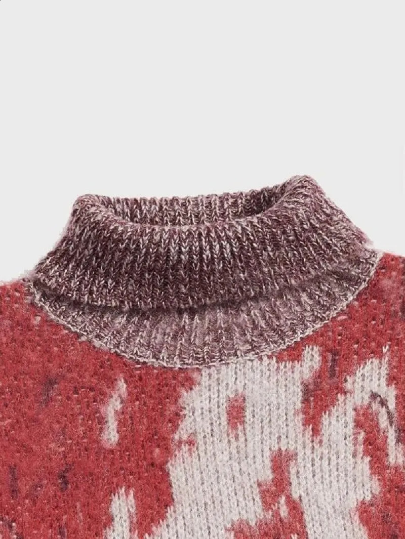 Autumn and Winter Personalized Knitted Sweater Tie Dye Trend Knitted Sweater Y2K Loose Oversized High Collar Street Sweater 240826