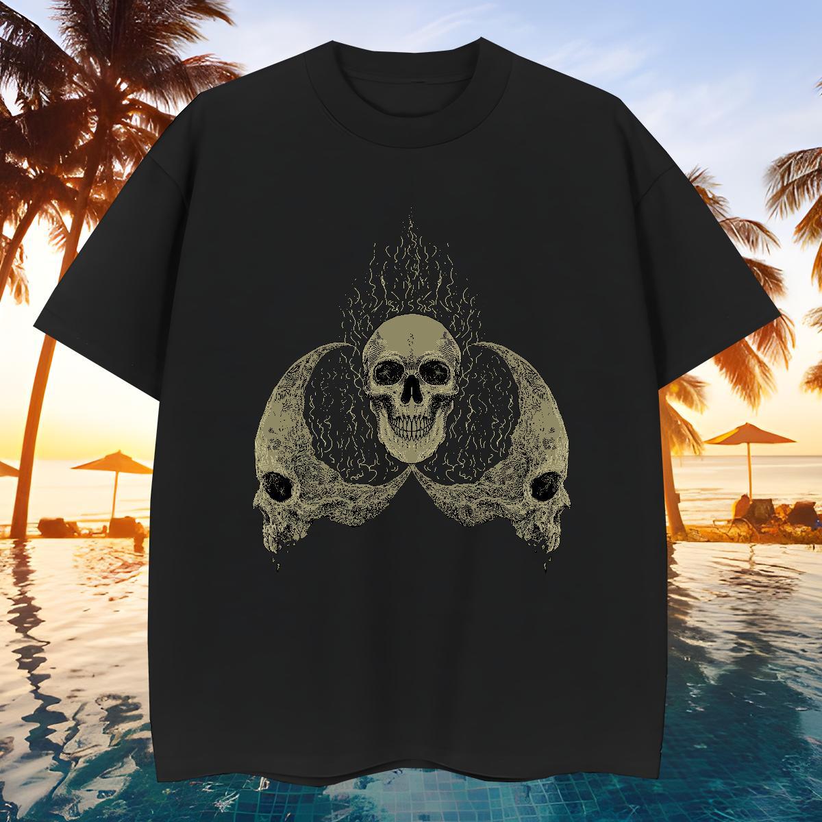 Cool T shirt 230g Cotton skull Daily Outfit DIY Printed Breathable Short Sleeve Men Tees Factory Direct Tops Tees