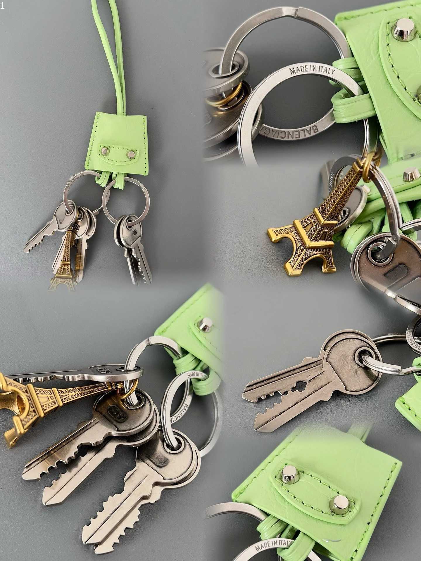 Keychains Lanyards LE CITY Tower Pendant Keychain with Fine Grain Sheepskin Bag Pendant Old Silver Metal Accessories Y2408269D3Z