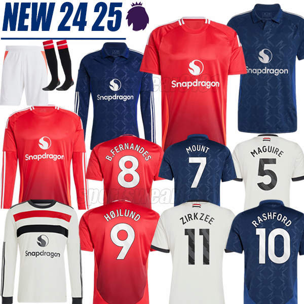 24/25 kits Soccer Jerseys Long Sleeve RASHFORD Zirkzee B.FERNANDES MOUNT SANCHO Casemiro YORO Fans Player jersey 2024 football shirt men kit kids