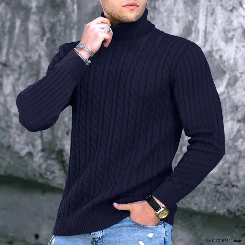 Winter Mens Turtleneck Sweater Knitwear Large Size Clothes Casual Pullovers Personality Fashion Cold Shirts 240824