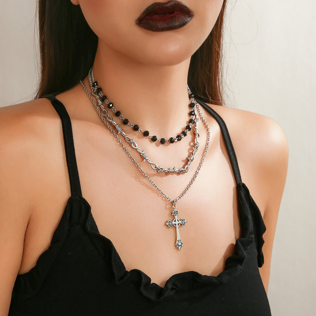Jewelry: Hip Hop Neckchain Cross Pendant, Dark collarbone Chain, Gothic Sweet Cool Necklace, Unique