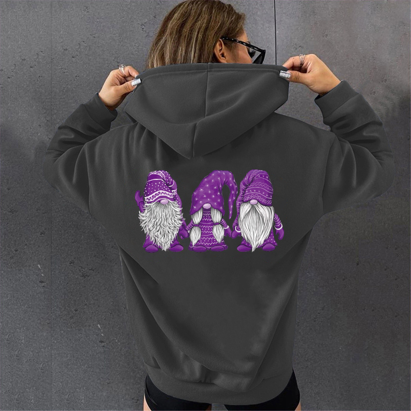 Women's hoodie, hoodie with hat, three Santa Claus printed hoodies dongdumaoyi