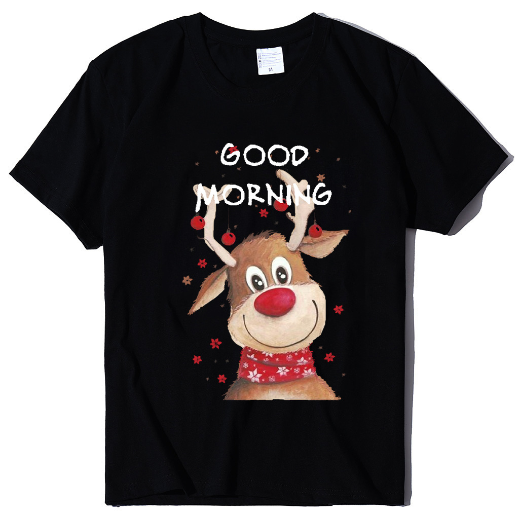 Good morning reindeer short sleeved T-shirt women's European casual top dongdumaoyi