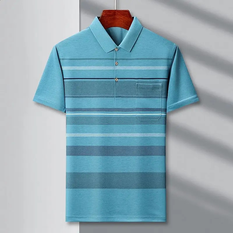 Casual Trend Men Polo-Neck Contrast Color Shirt Summer Male Clothes Fashion Business Office Short Sleeve Pure Cotton Tops 240824
