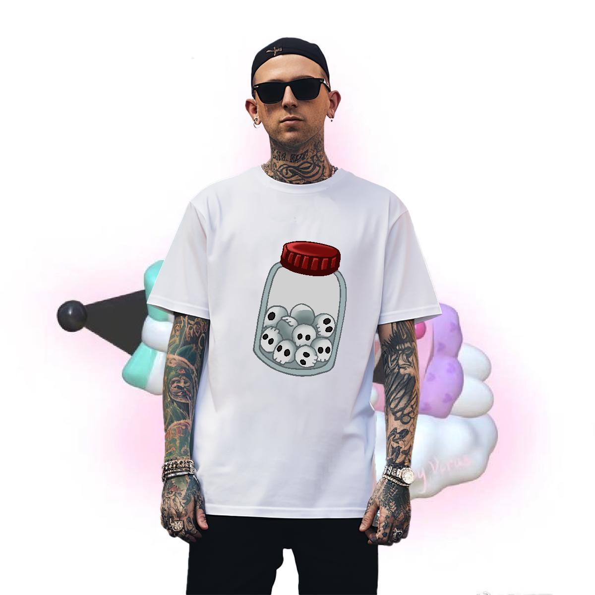 Cool T-Shirts for Men 100% Cotton 230g skull Outdoor Black Oversized Breathable Crew Neck Tshirt for Man Woman 2024 Tees