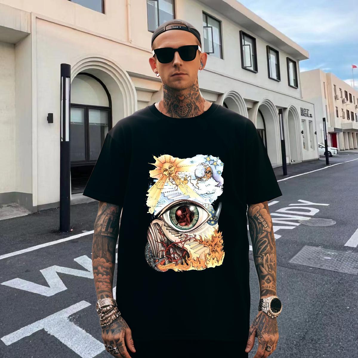 Brand T shirt 100% Cotton 230g eye of the devil Casual Daily Wear DIY Printed Breathable Short Sleeve Mens Tshirts Fashion Casual Tee Shirt