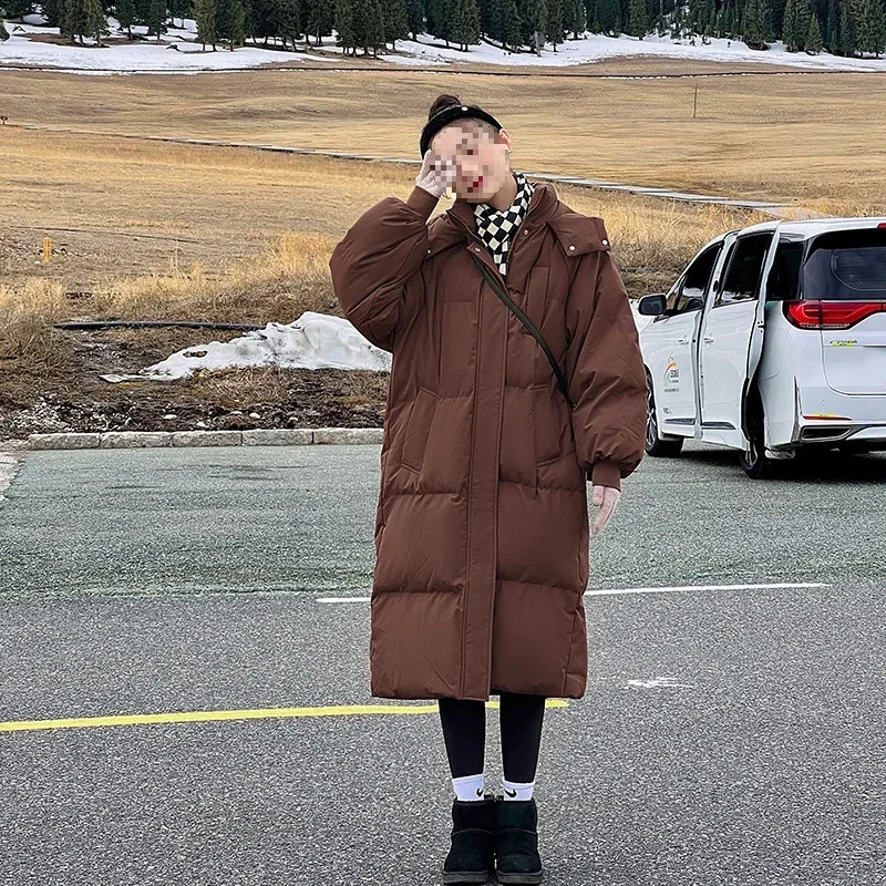Thickened Down Cotton Padded Long Womens Coat Loose Fit Hong Kong Style Puffer Jacket Winter 2023 240824