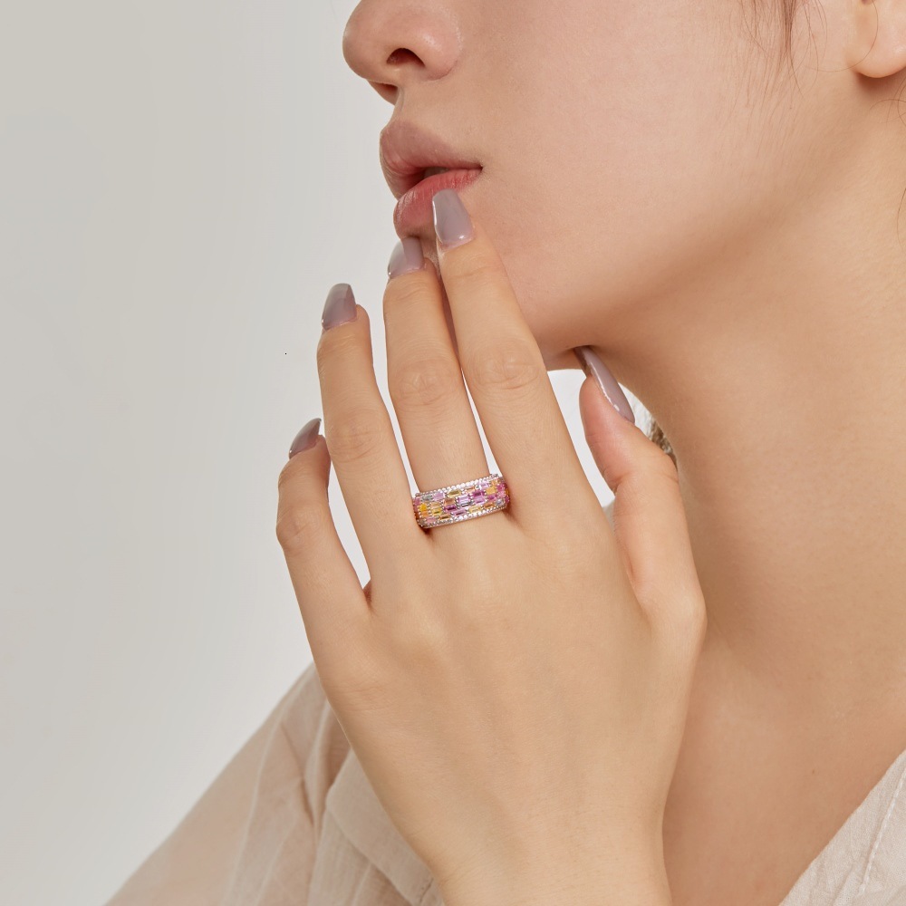 Korean version new S pure sier full of diamonds, dopamine, zircon inlay, fashionable and versatile women's closing ring