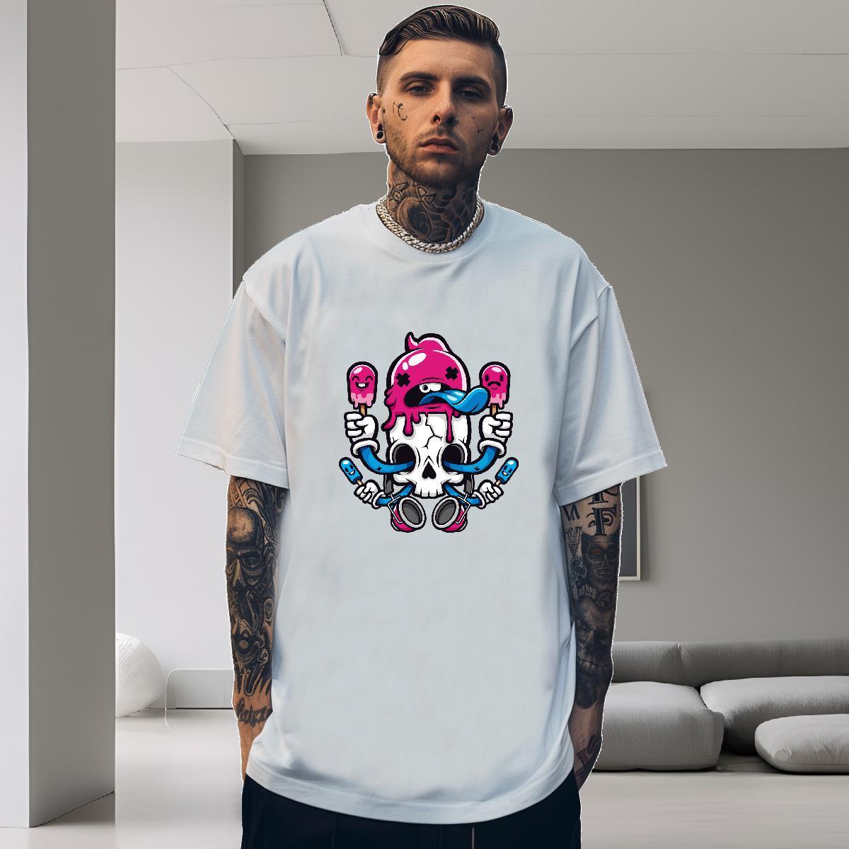 Wholesale Man T Shirts 230g Pure Cotton skull Casual Beach DIY Anime Breathable Crew Neck Men Tshirts Custom Tees Shirts