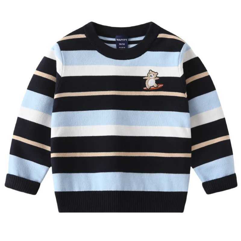 Autumn Baby Boys Sweater Cotton Stripe Embroidery Preschool Boys Knitted Sweater Korean Round Neck Childrens Boys Underwear ZipperW240824