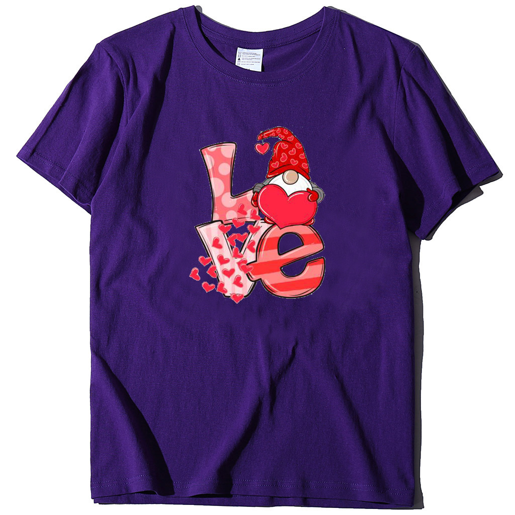 Women's T-shirt with LOVE letter and heart print round neck, multi-color series short sleeved shirt dongdumaoyi