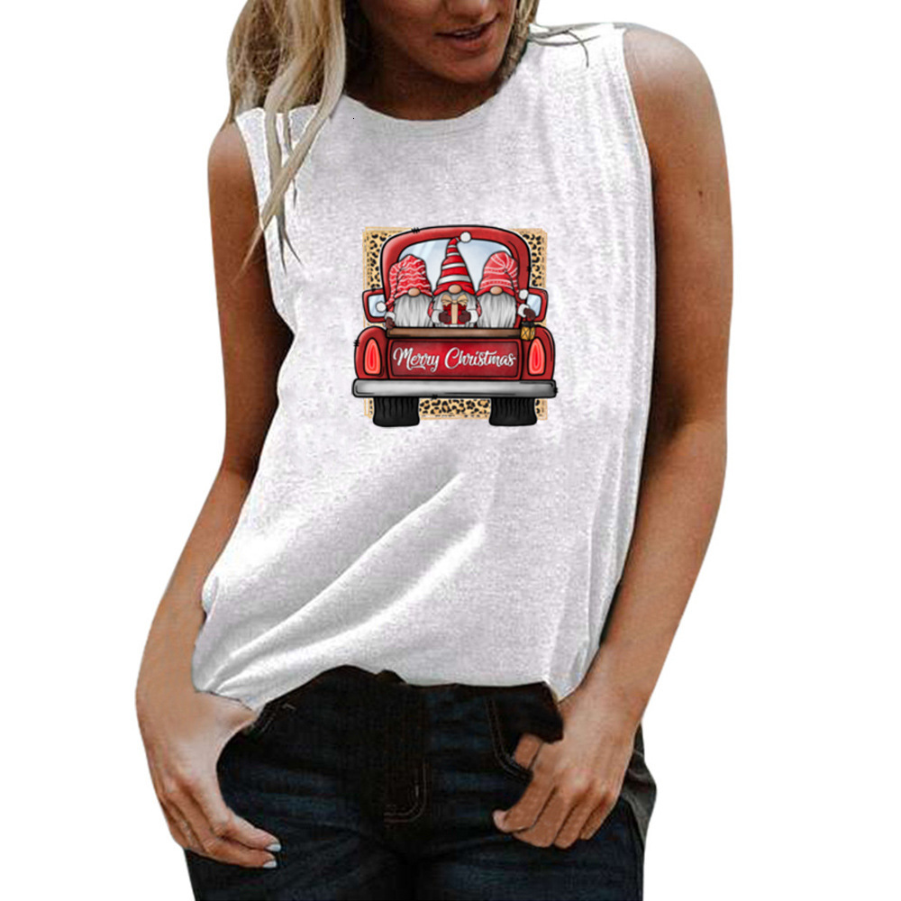 Sports sleeveless top with three Santa Claus driving and hot stamping European size loose fitting vest dongdumaoyi