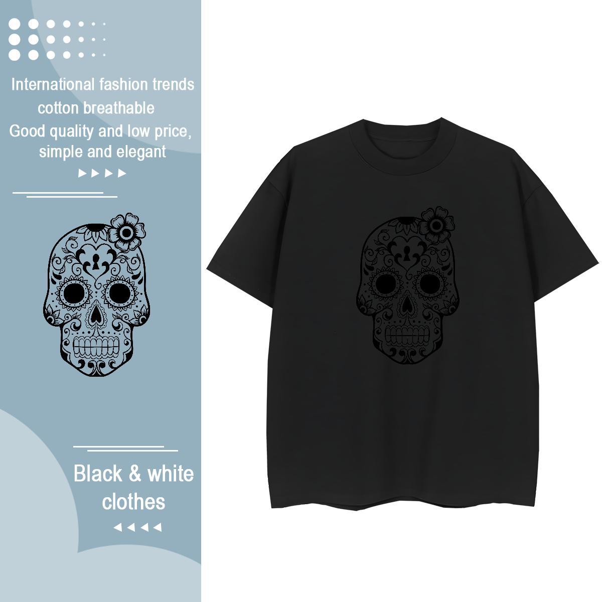 Classic Mens T Shirts 230g Pure Cotton skull Casual Skull Crew Neck Men Tops Tees DIY Customized Wear
