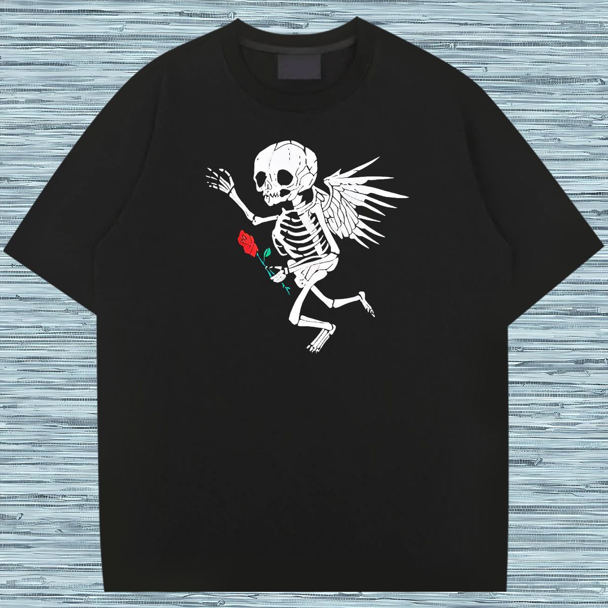 Cool T-Shirts for Men 230g Cotton skull Daily Wear DIY Anime Breathable Short Sleeve Tshirt for Man Woman Designer Fashion Tshirts