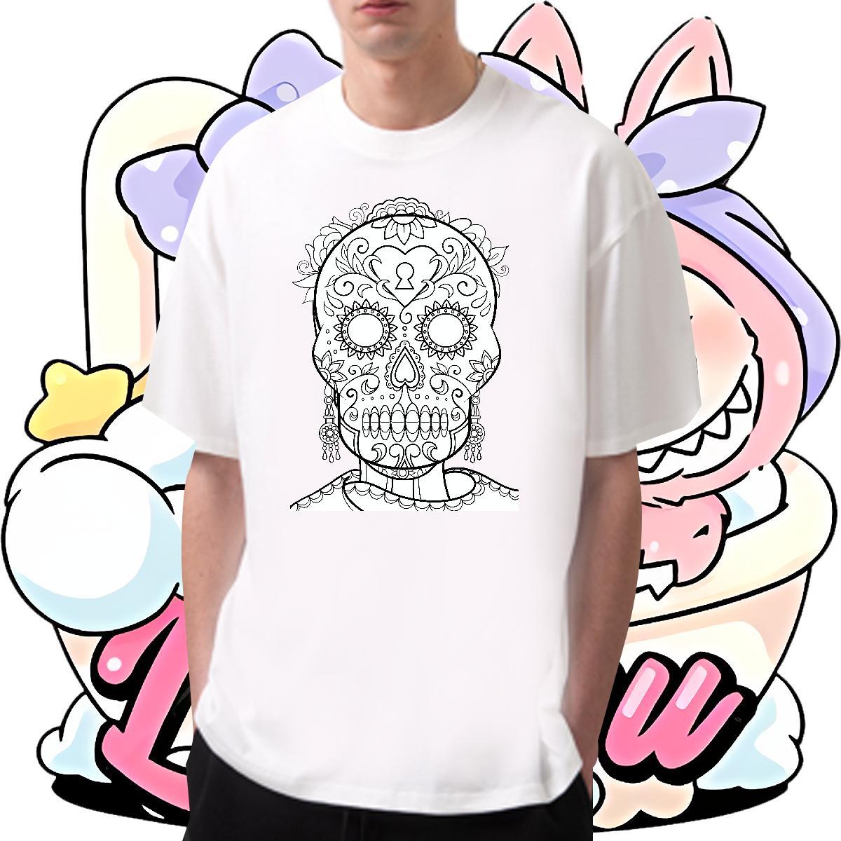 TOP Quality T Shirts Men 100% Cotton 230g skull Beach Floral Print Breathable Short Sleeve Tshirt for Man Woman Free Shipping Wear