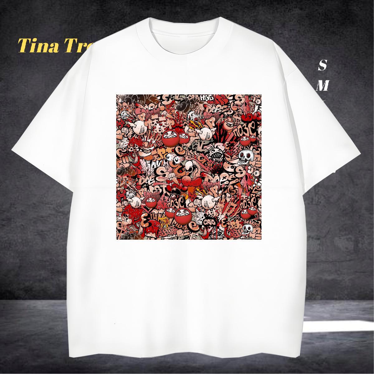 Wholesale Man T Shirts 100% Cotton 230g skull High Street Hip Hop Plus Size Cartoon Short Sleeve O-Neck Men Tshirts 2024 DIY Top Tees