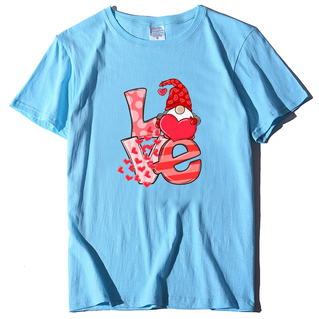 Women's T-shirt with LOVE letter and heart print round neck, multi-color series short sleeved shirt dongdumaoyi