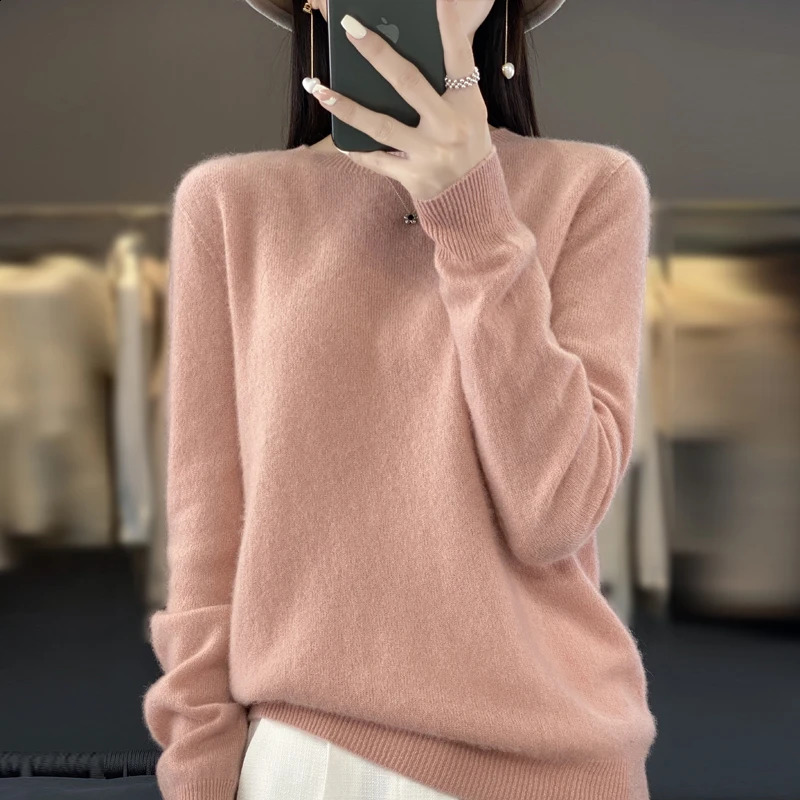 cashmere sweater autumn and winter womens 100% Merino wool fashionable Oneck warm top 240826