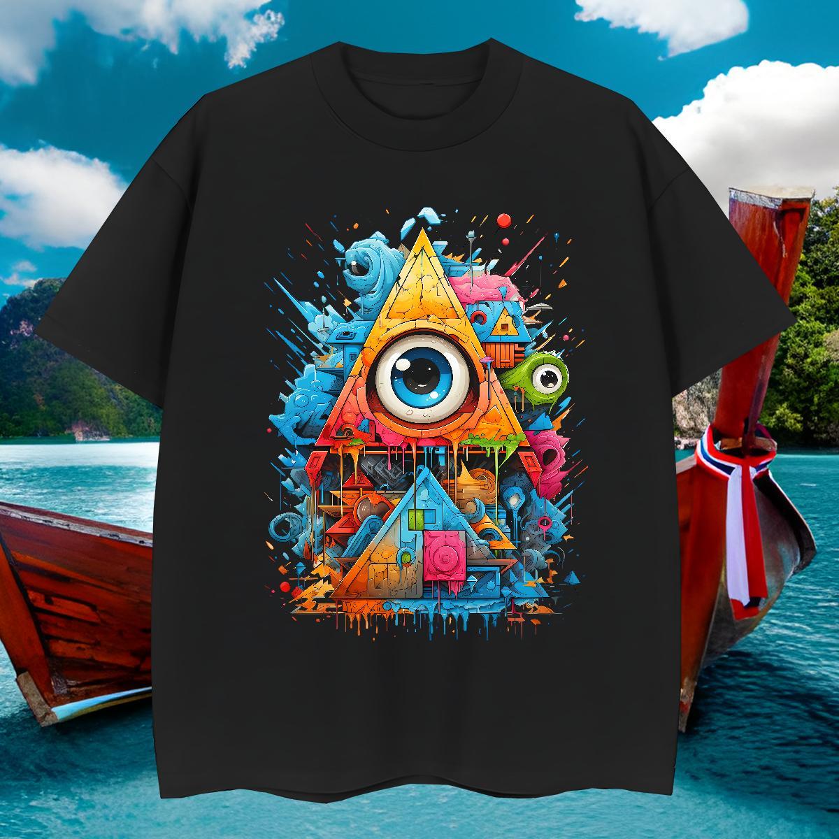 Cool T-Shirts for Men 230g Cotton eye of the devil Street Wear Anime Print Round Neck Short Sleeve Tshirt for Man Woman Wholesale Tops Tees