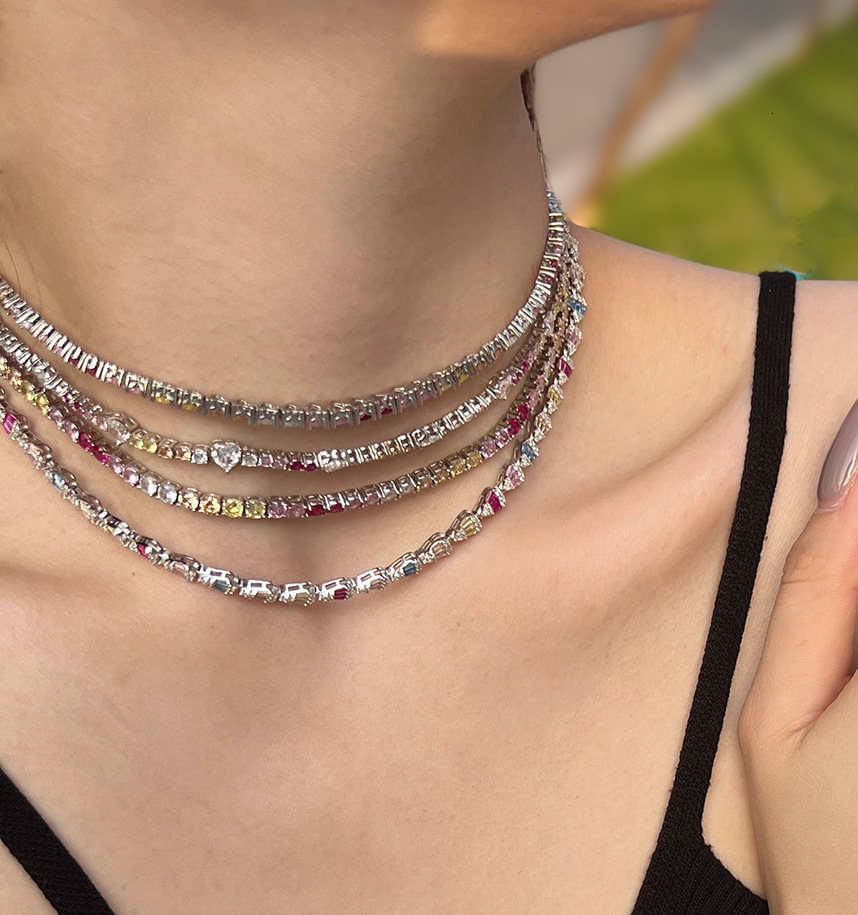 Wedding New S Pure Sier Women's Necklace Full Diamond Colorful Zircon Love Balloon Design Feel Neck Chain
