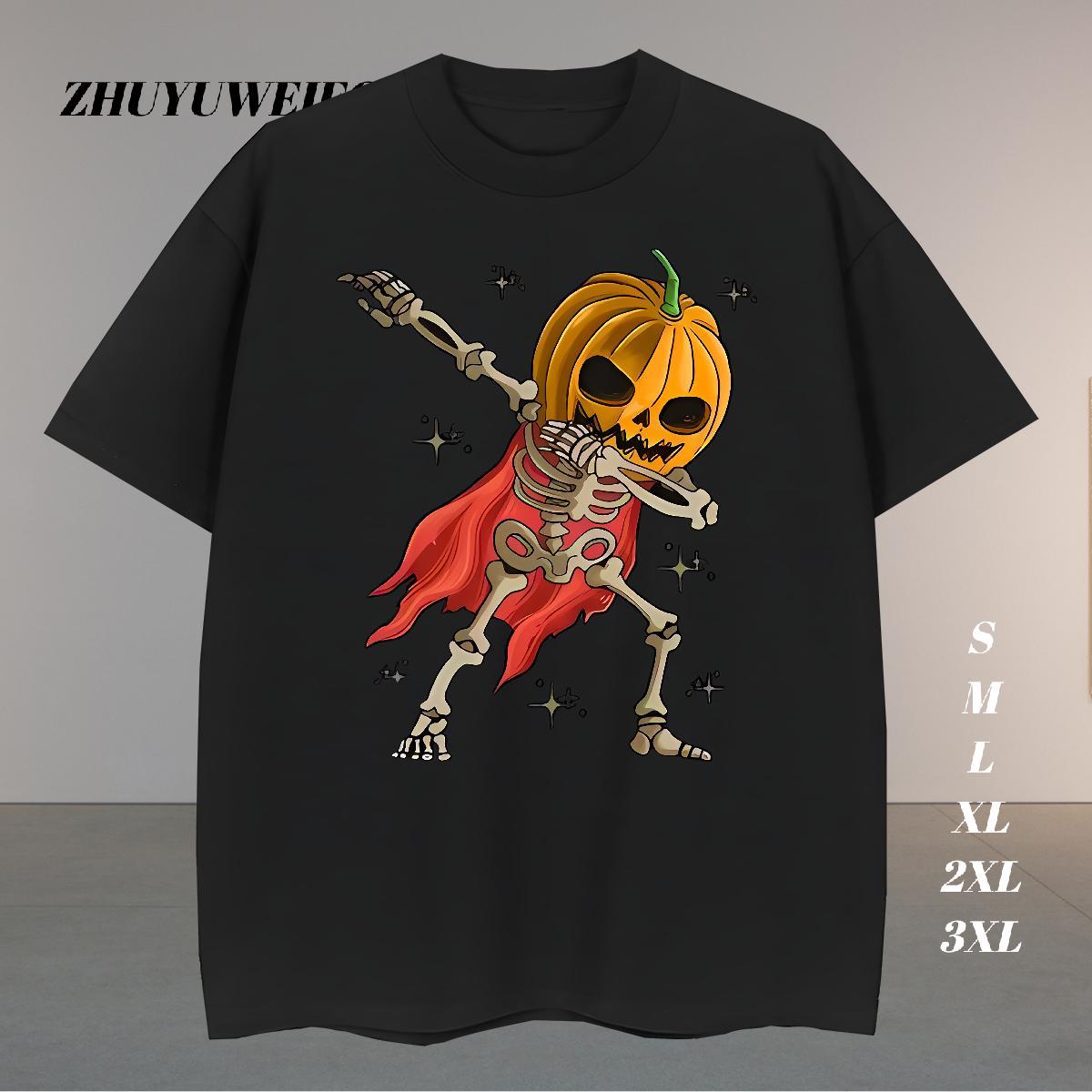 Soft T-Shirts for Men 100% Cotton 230g pumpkin High Street Hip Hop Custom Cartoon Short Sleeve Soft Men Tops Tees Classic Casual Wear
