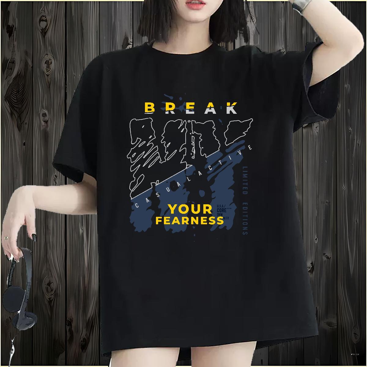 Comfortable Lady T shirt 230g 100% Cotton letter Street Casual T-Shirts Breathable Crew Neck Custom Printed Tee Shirt