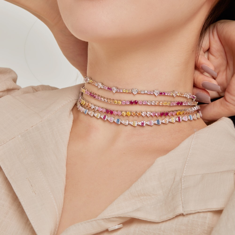 Wedding New S Pure Sier Women's Necklace Full Diamond Colorful Zircon Love Balloon Design Feel Neck Chain