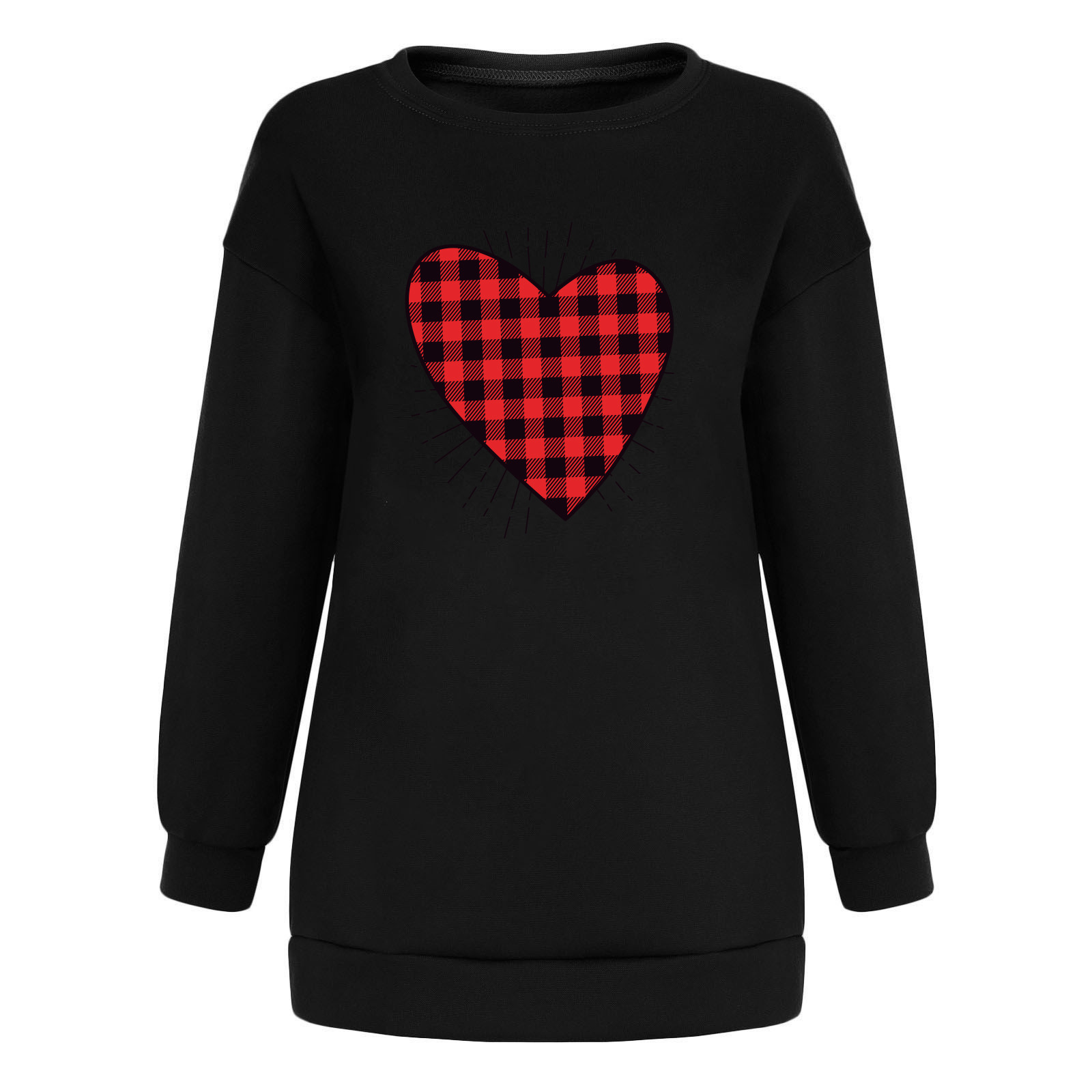 Christmas trend shoulder down with red and black checkered heart-shaped line printed casual style jacket hoodie dongdumaoyi