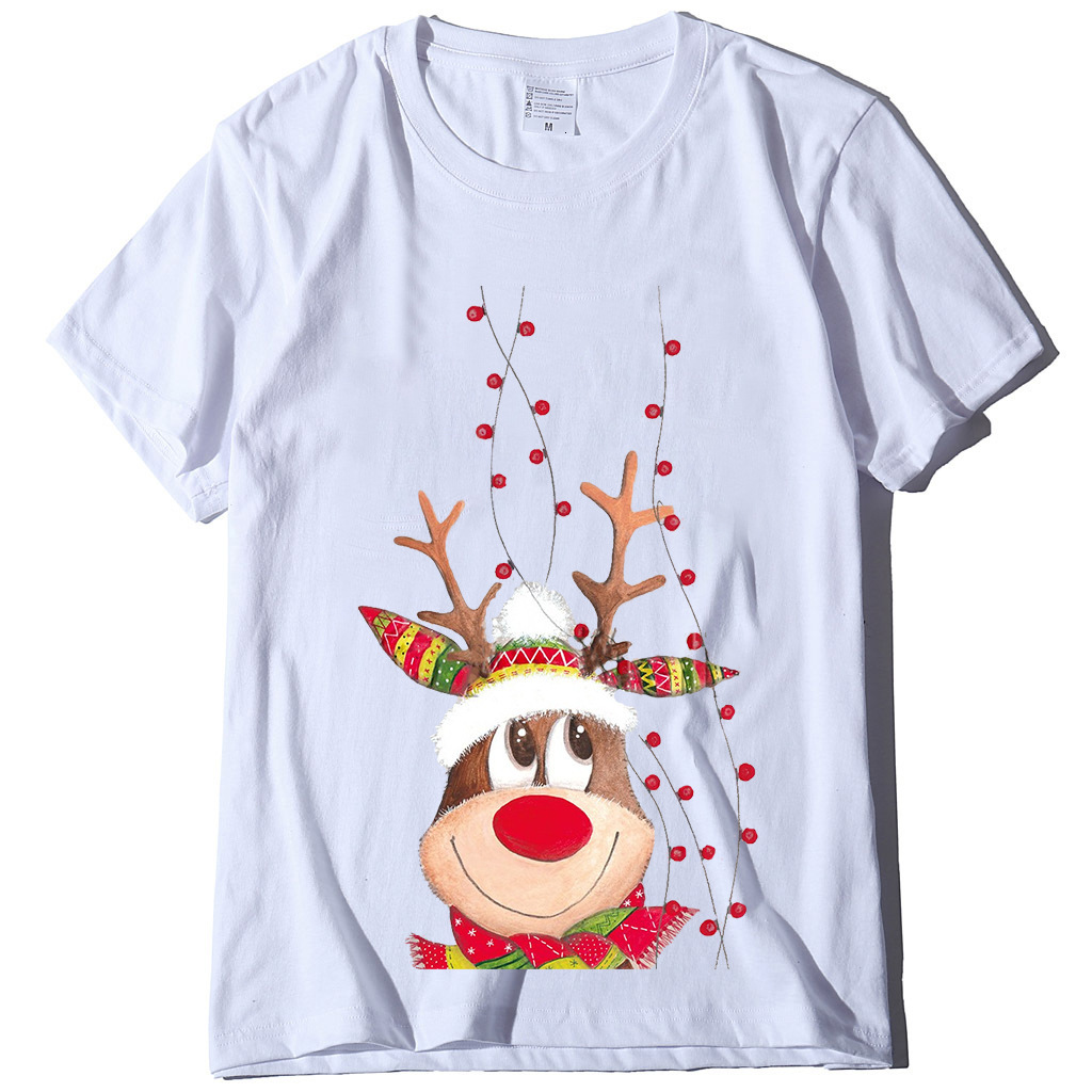 European Christmas reindeer print women's short sleeved T-shirt loose plus size top dongdumaoyi