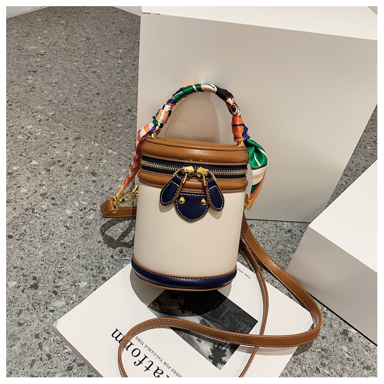 Fashionable And Versatile Bucket Bag With Color Blocks Single-Shoulder Round Tube Bag For Women Birthday Gift