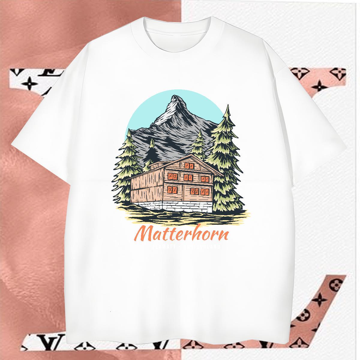 Free Shipping T Shirts Men 230g Cotton mountains Casual Beach Plus Size Cartoon Short Sleeve O-Neck Tshirts 2024 Tops Tees